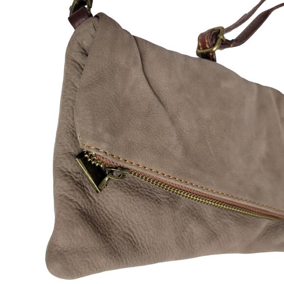 Toscana Convertible Bag Brown Foldover Crossbody Leather Minimalist Clutch Pouch - Picture 3 of 14